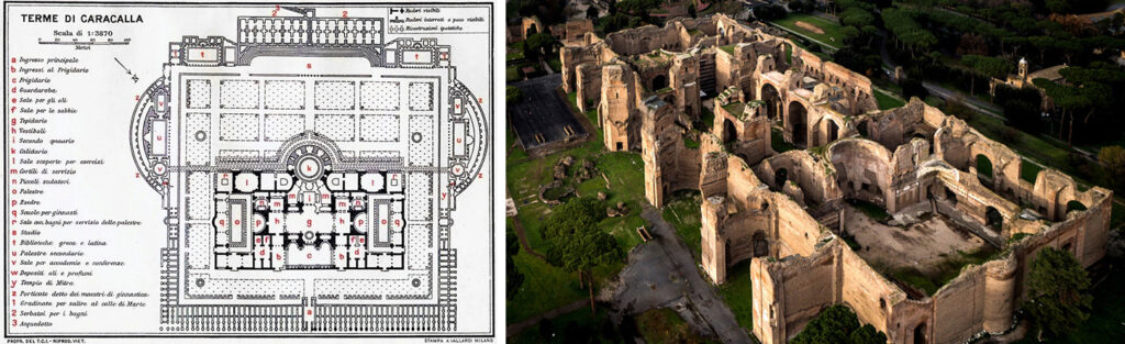 Spa Terme di Caracalla: plan and aerial photo