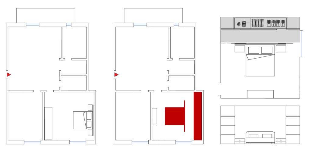 Plan project of a linear walk-in wardrobe