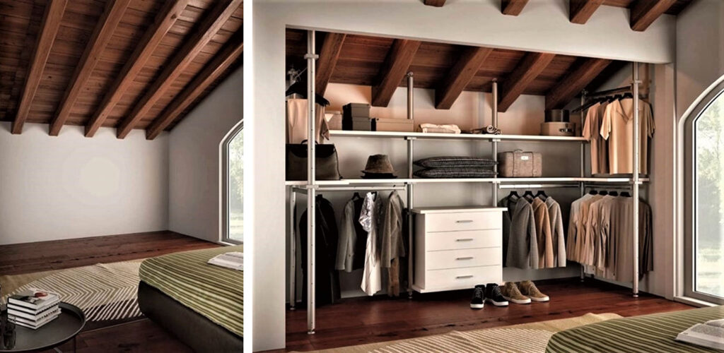 Walk-in closet in the attic