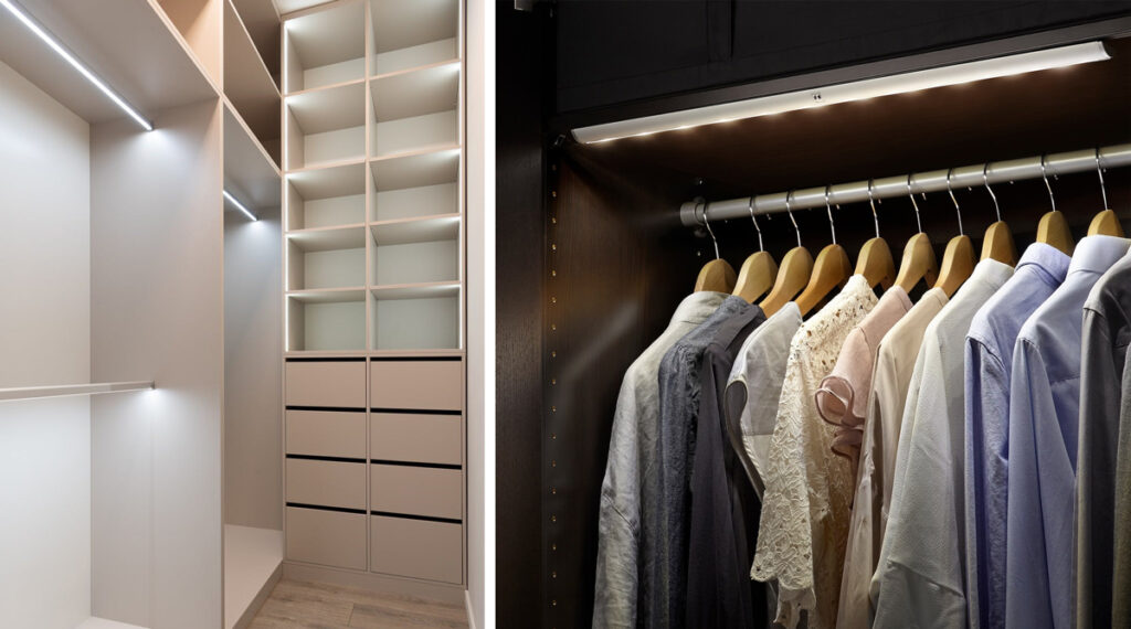 Walk-in closet lighting with LED strips