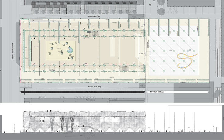 Vertical surfaces: plan and section of the MFO Park project