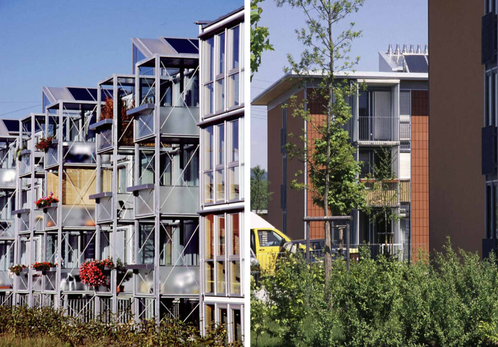 Serra bioclimatica: Solar City a Linz, Austria. Architetto Thomas Herzog & Partners