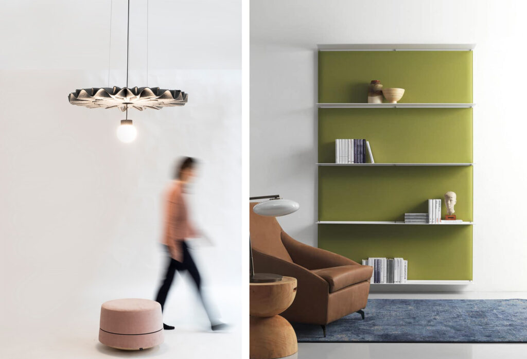 Acoustics: photo sound-absorbing pendant lamp and bookcase