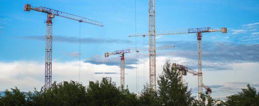 Land consumption, landscape alarm. Photo with crane. Archweb