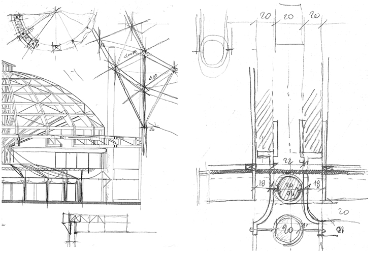 Section of the dome and design sketches