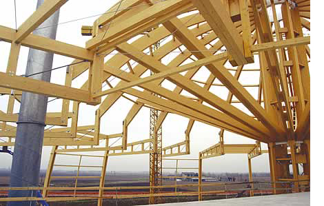 The main structure of the dome is made up of 20 laminated wood arches
