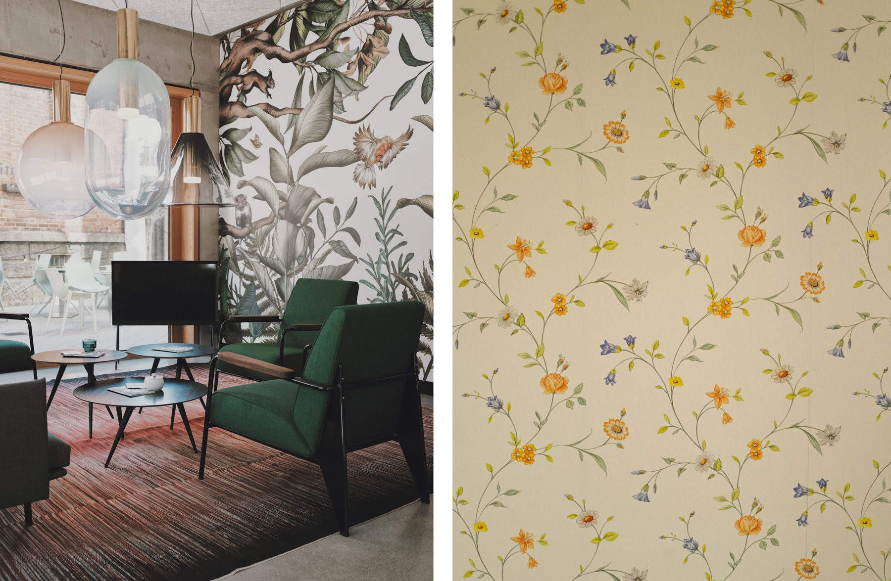Two wall solutions with floral patterns