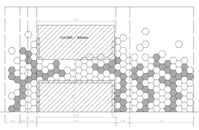 DWG drawing of hexagonal tiles covering a wall