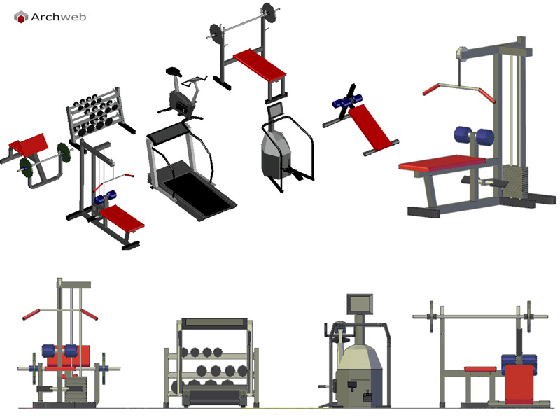 3D gym equipment 01 cad block Archweb