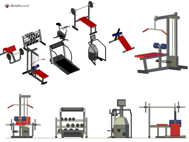 Attrezzi palestra 3D 01 dwg Archweb
