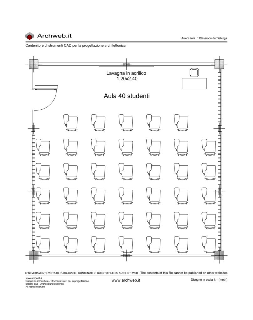 Aula arredi pianta 01 - Disegno dwg in scala 1:100 - Archweb