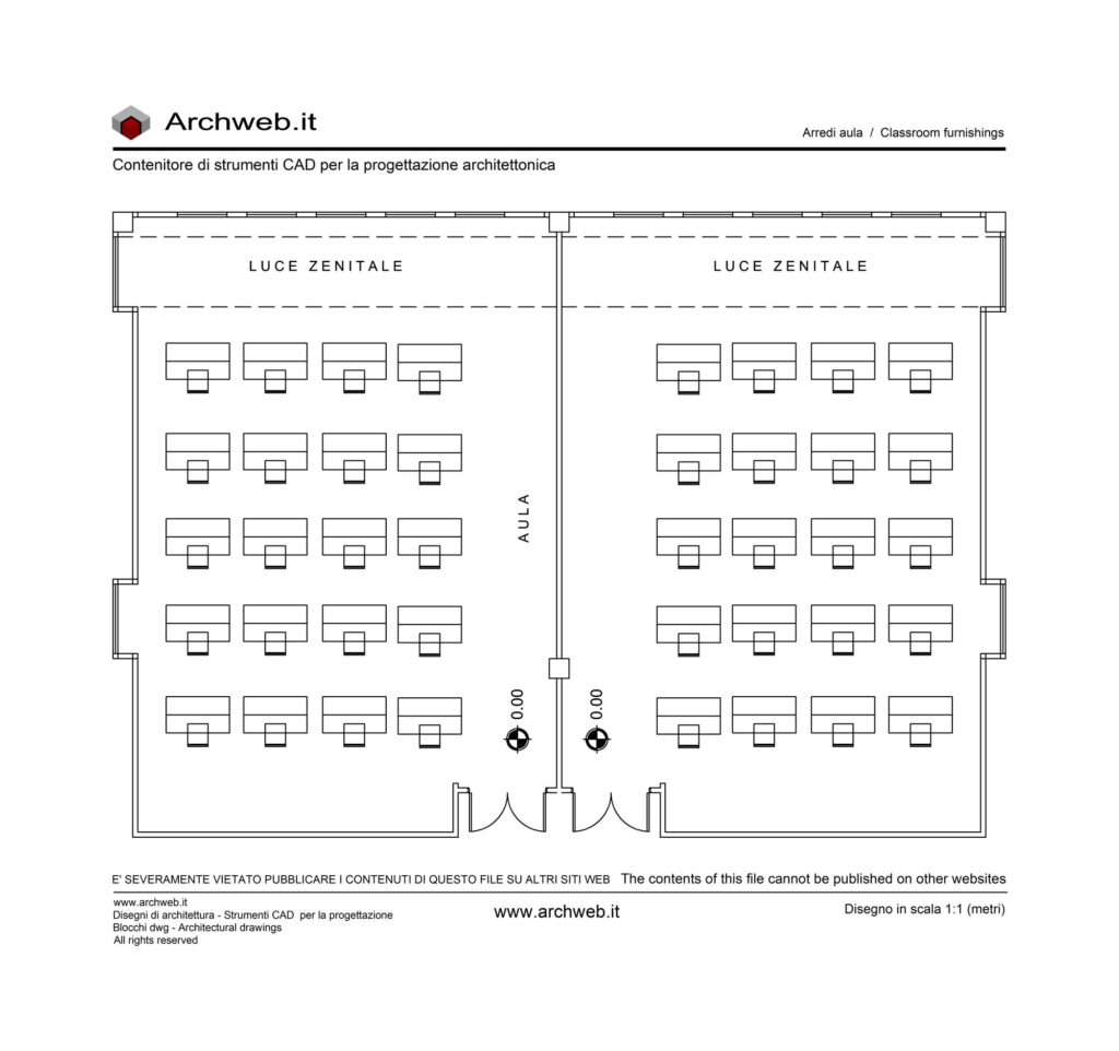 Aula arredi pianta 02 - Disegno dwg in scala 1:100 - Archweb