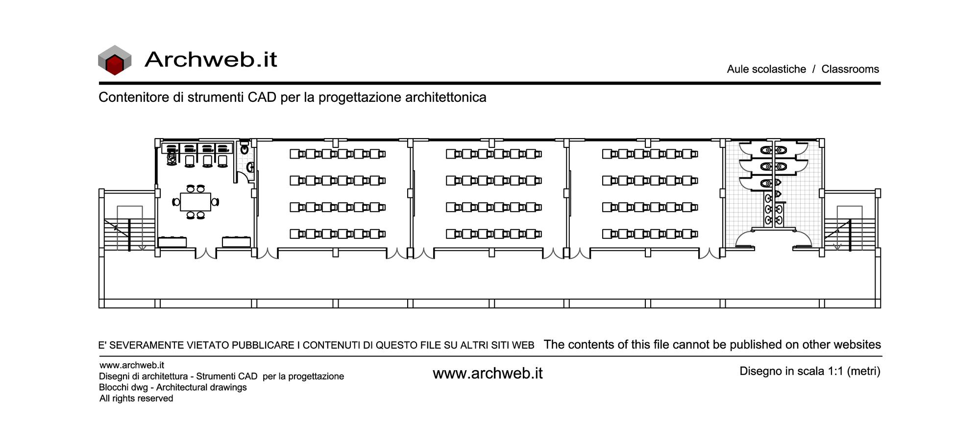 Aule scolastiche 02 - Disegno dwg in scala 1:100 - Archweb