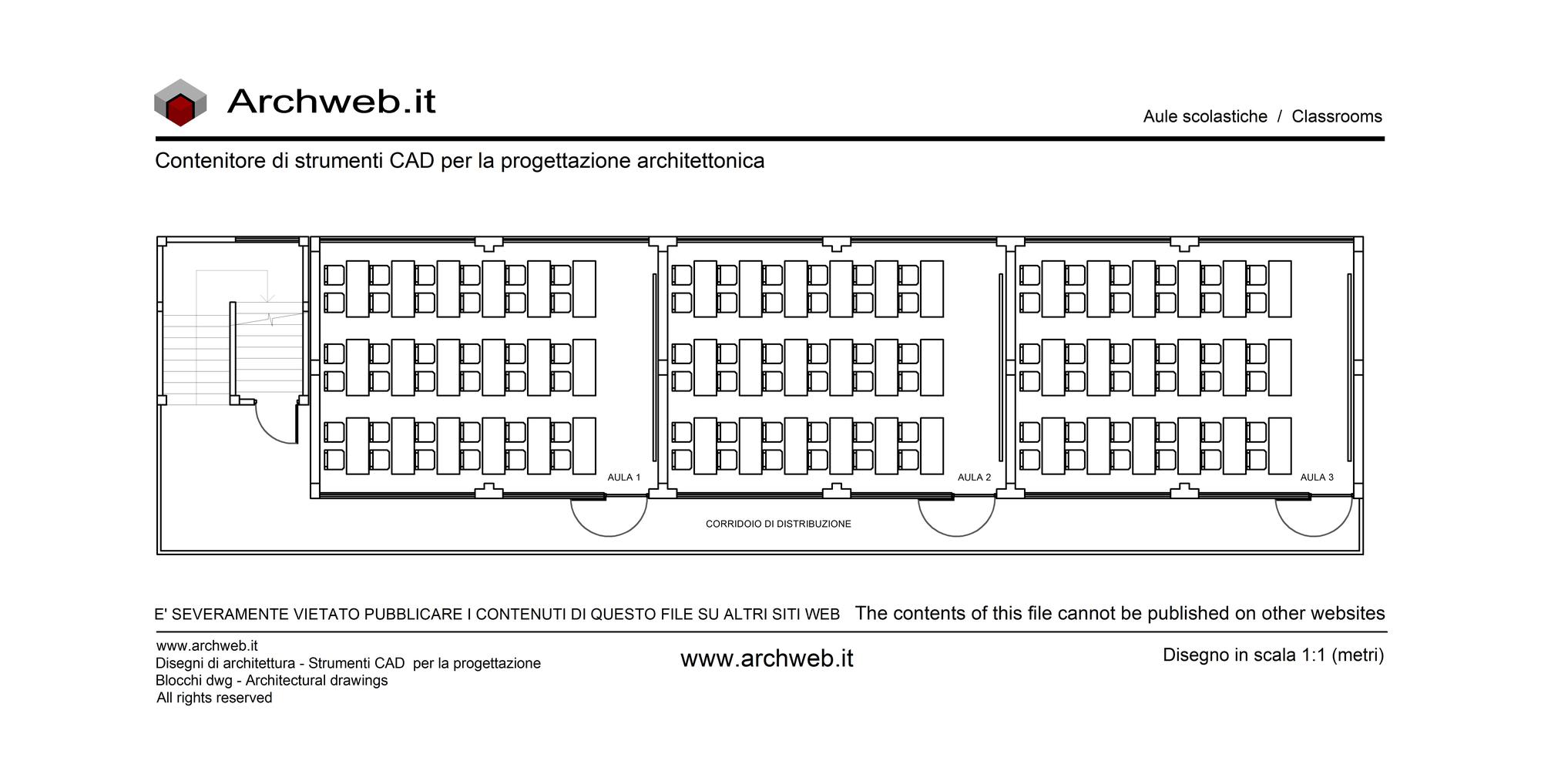 Aule scolastiche pianta 03 - Disegno dwg in scala 1:100 - Archweb