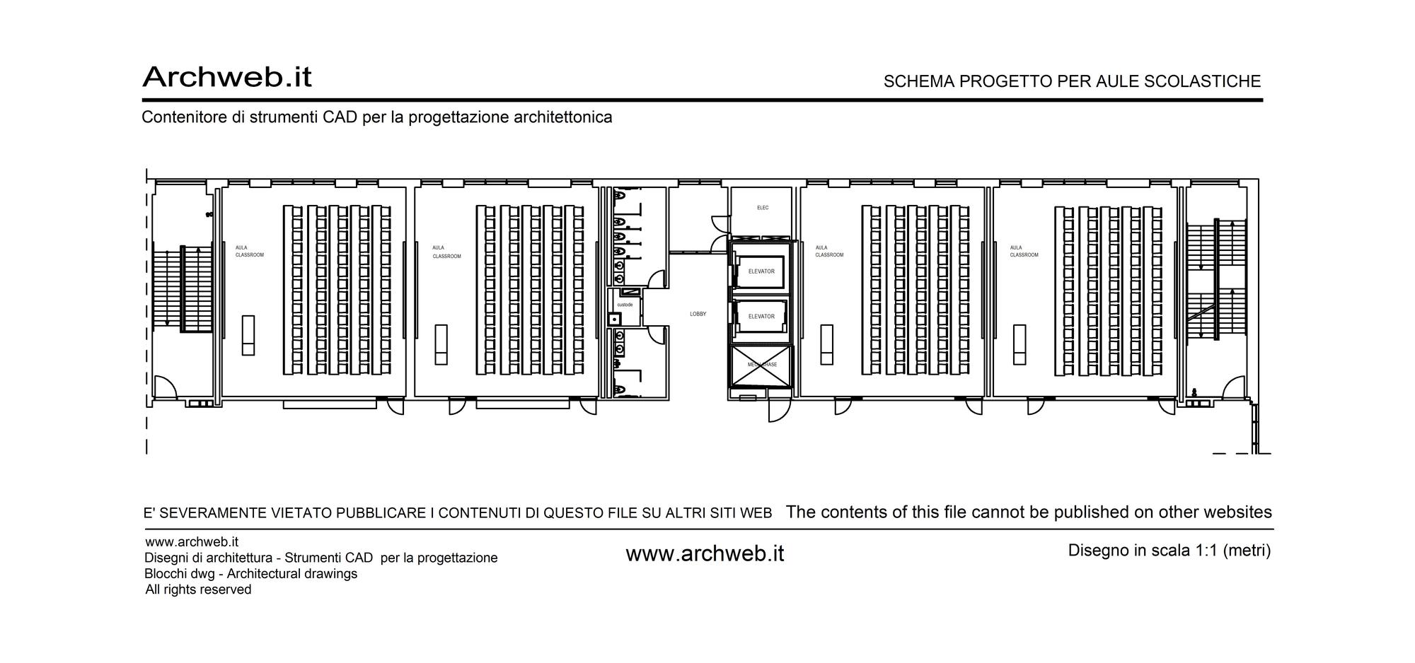 Aule per la scuola - Disegno dwg in scala 1:100 - Archweb