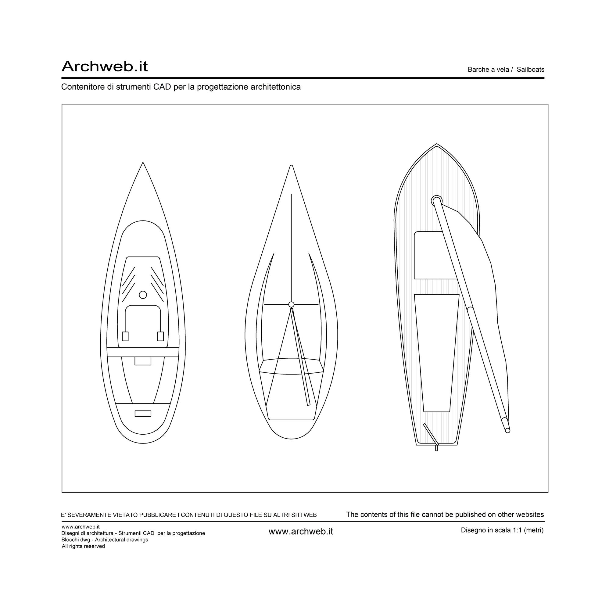 Three small sailing boats drawn in plan view