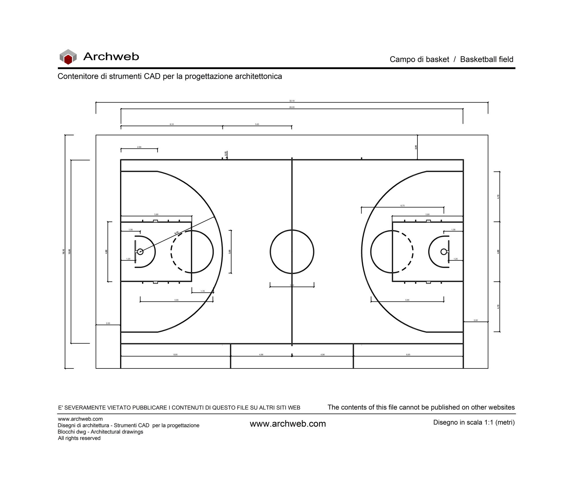 Dimensioni campo basket dwg Archweb