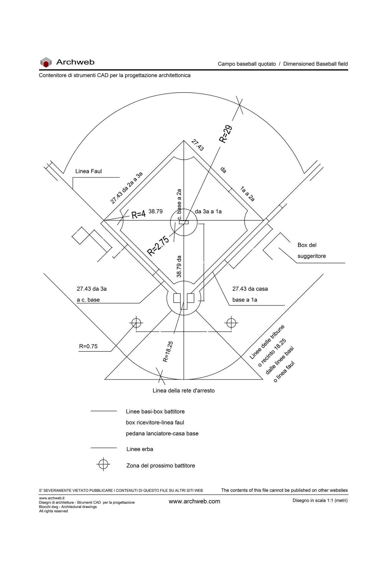 Campo di Baseball con quote dwg Archweb