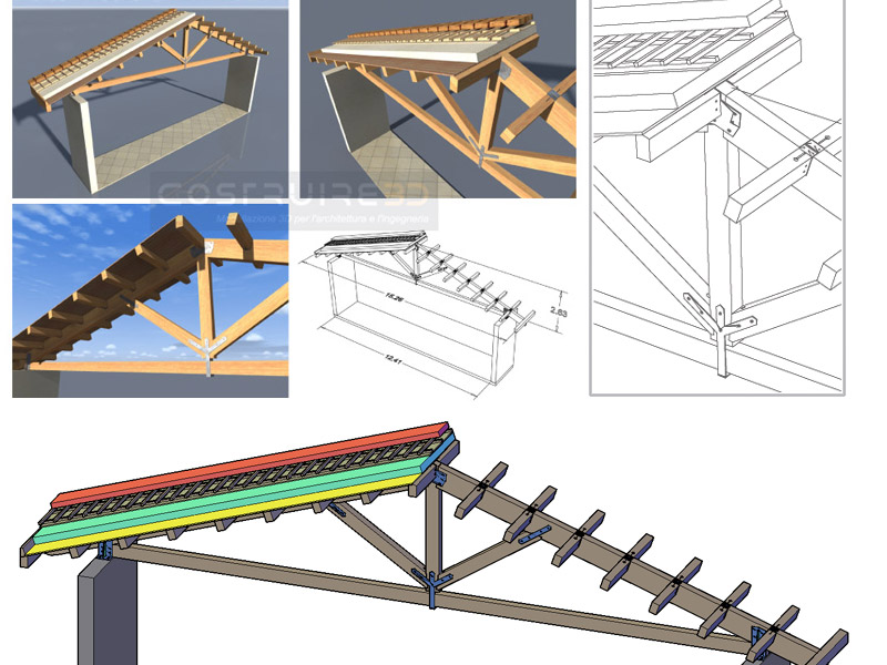 Capriata in legno lamellare 3D dwg