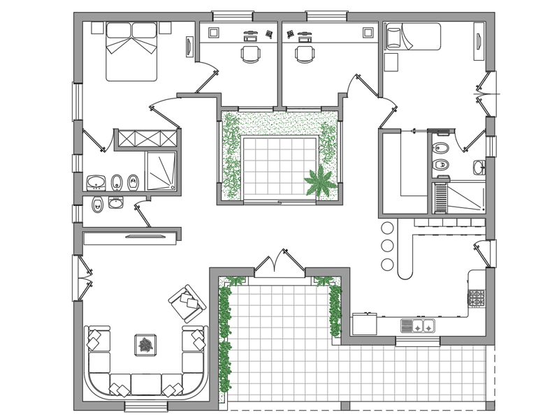 Casa con patio 10 dwg