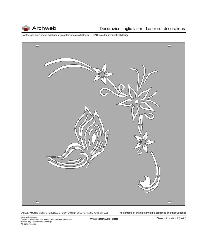 Farfalla con fiori per taglio laser dwg