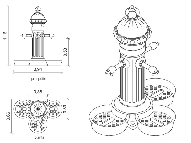 Fontanella di acqua potabile, disegno dwg in scala 1:100