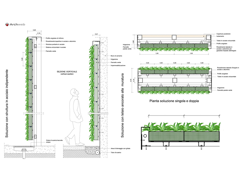 Vegetal wall with and without structure dwg Archweb