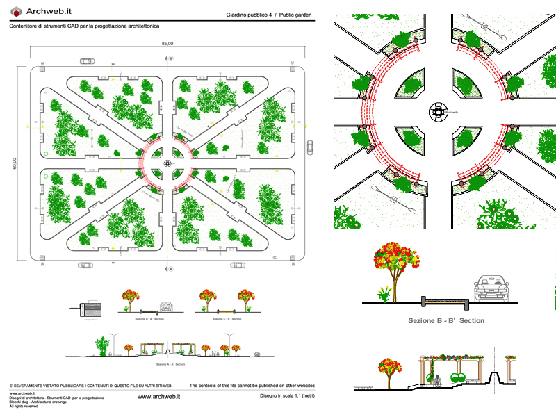 Giardino pubblico 04 - Schema progettuale dwg pianta e sezioni- Archweb