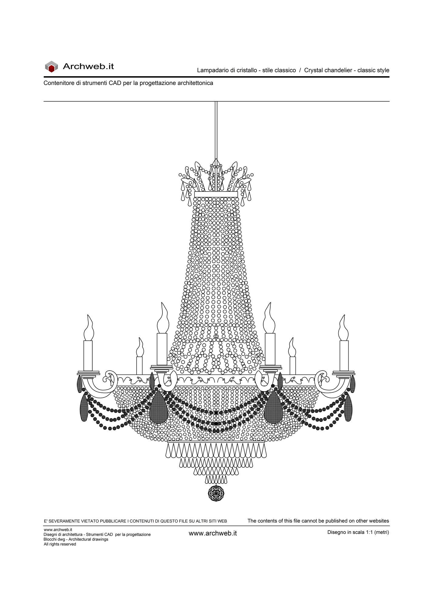 Lampadario classico in cristallo dwg.