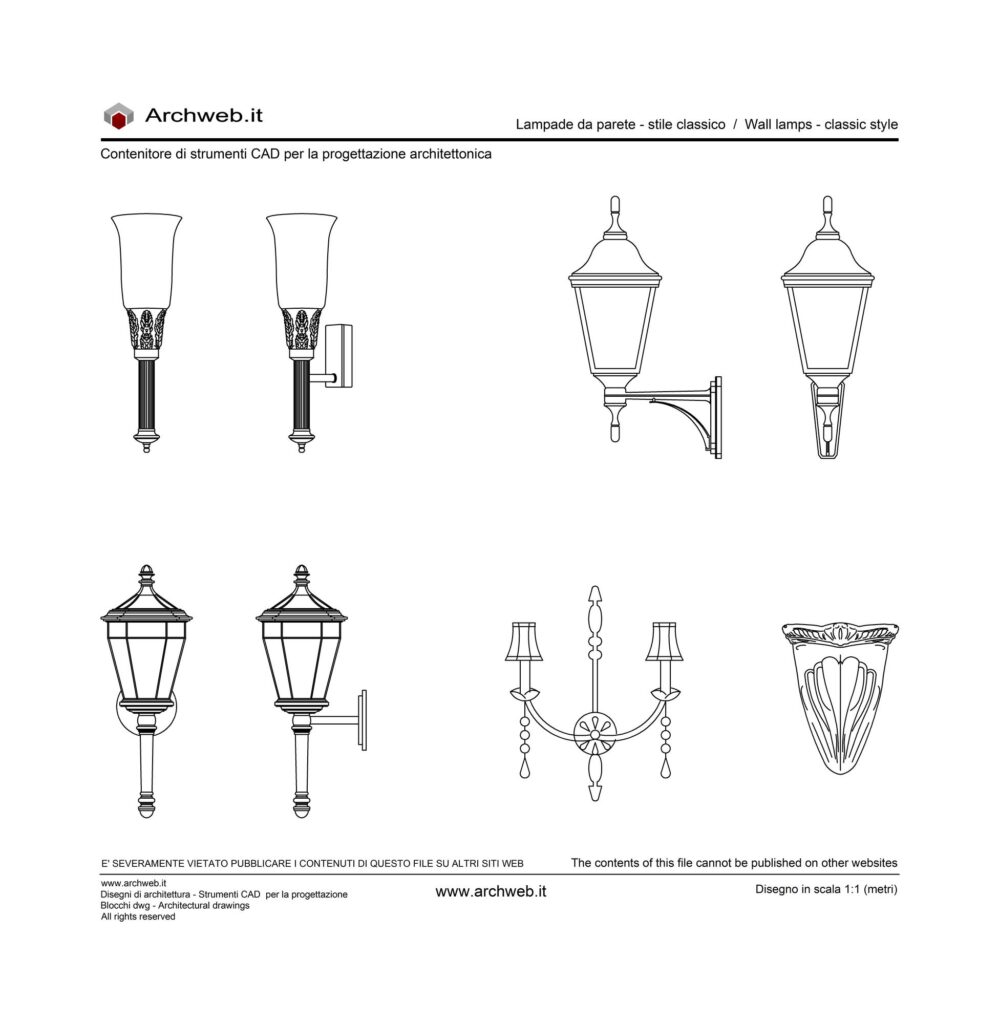 Lampade parete classico dwg