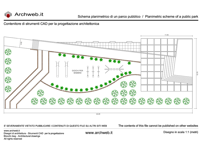 Parco pubblico 00. Schema progettuale dwg - scala 1:100 Archweb