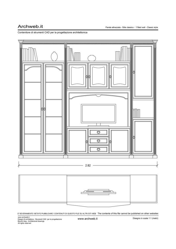 Parete attrezzata classica 04 no tratteggi dwg