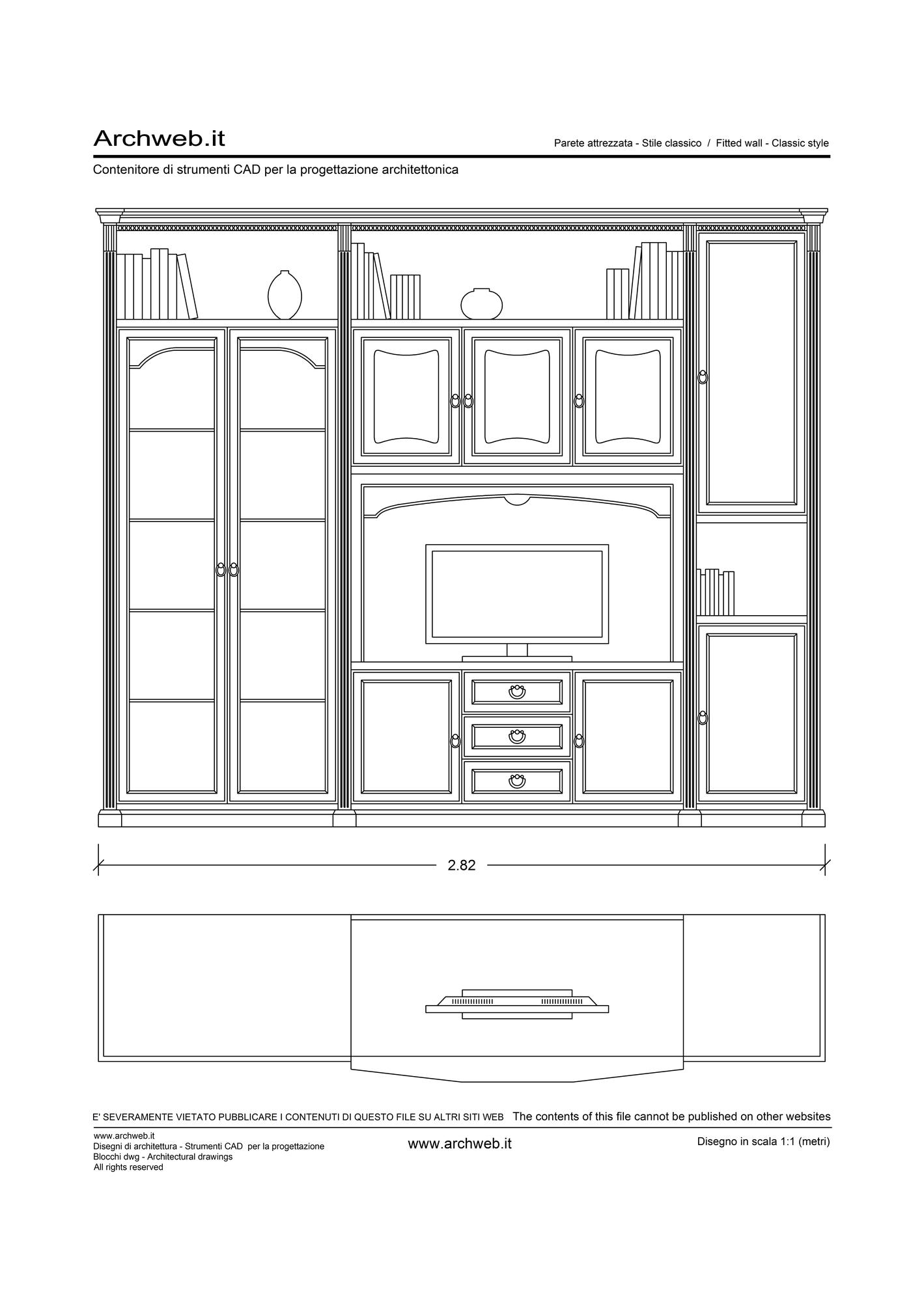 Parete attrezzata classica 04 no tratteggi dwg