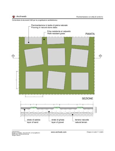 Pavimentazione con lastre ed erba dwg
