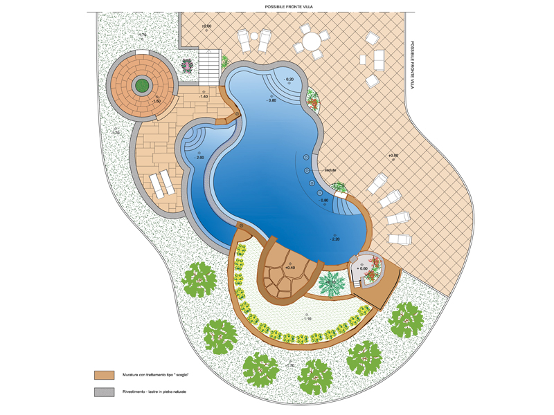 Piscina con cascata dwg