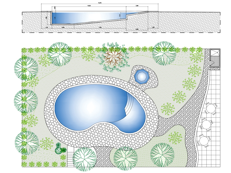 Piscina con giardino 02 dwg