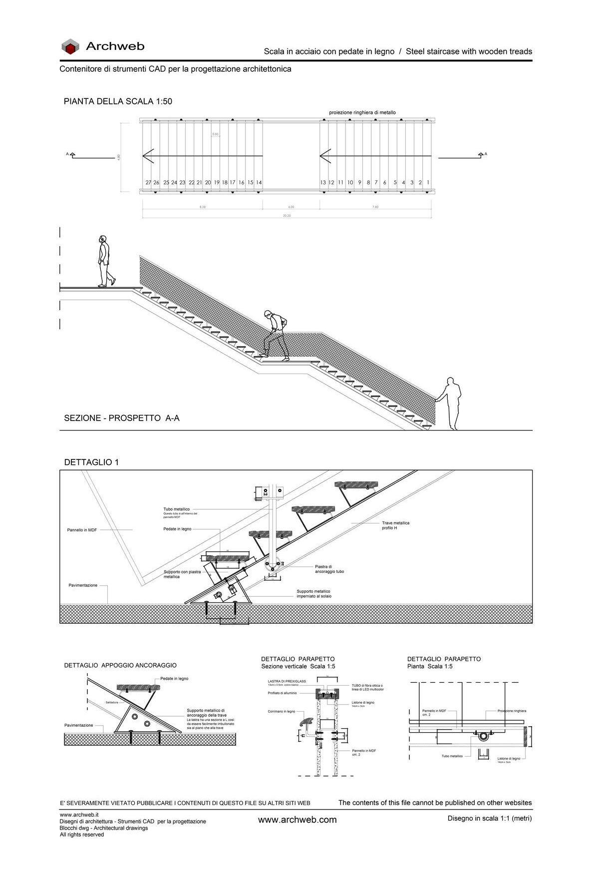 Steel staircase with wooden treads dwg