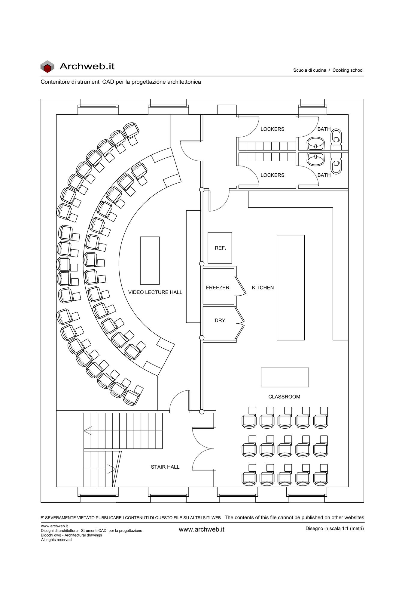 School kitchen plan 01- 1:100 scale dwg drawing - Archweb
