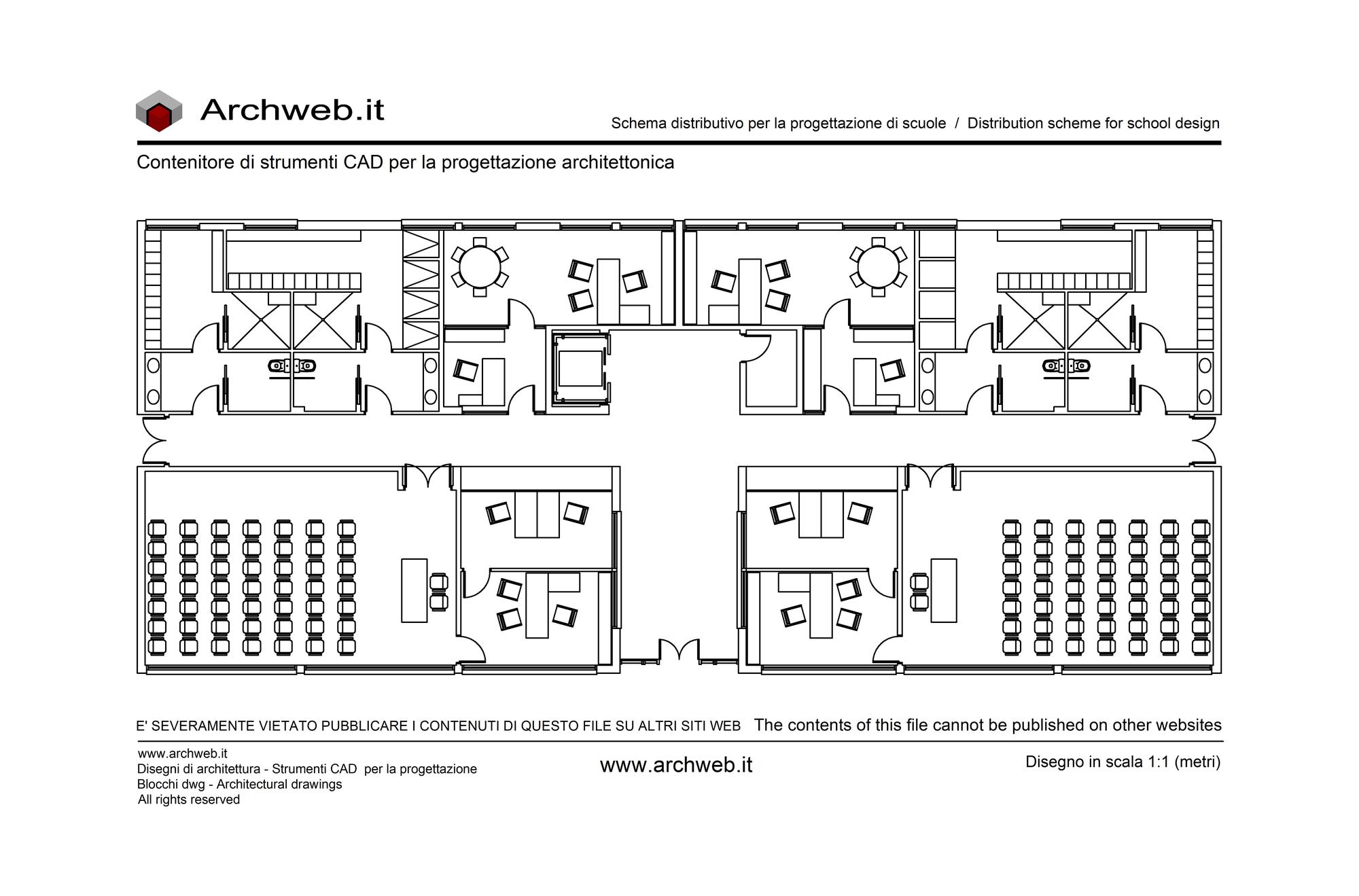 Scuola pianta 01 - Disegno dwg in scala 1:100 - Archweb