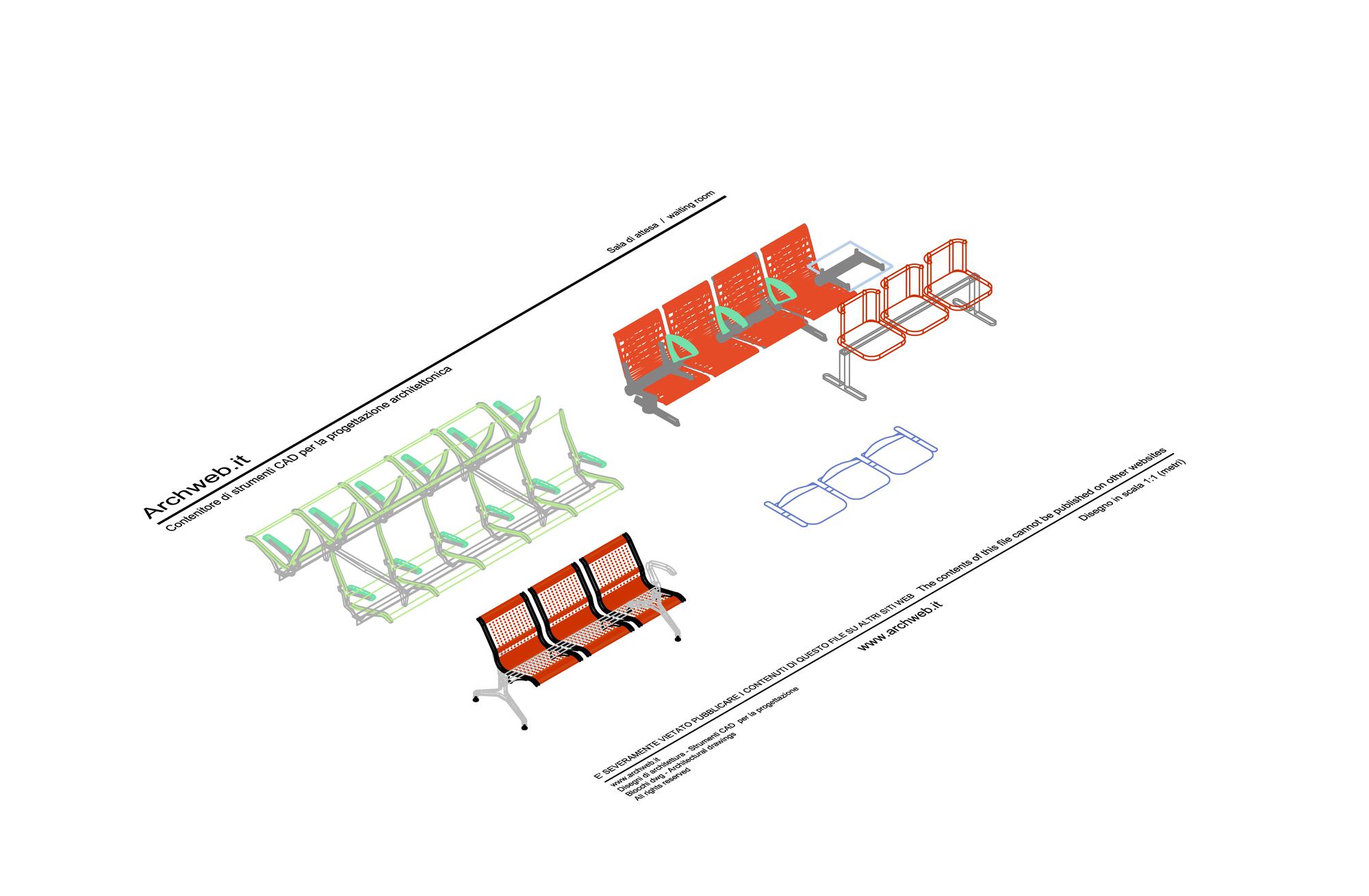 Drawing of waiting chairs in 3D
