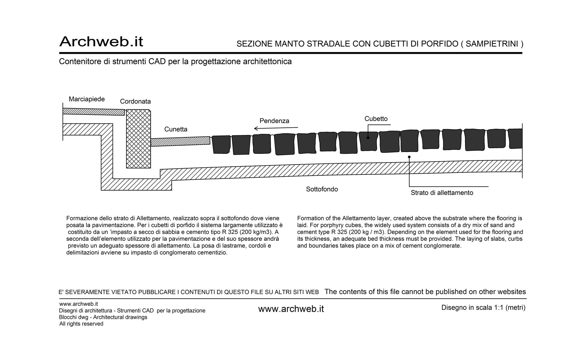 Sezione strada sampietrini dwg