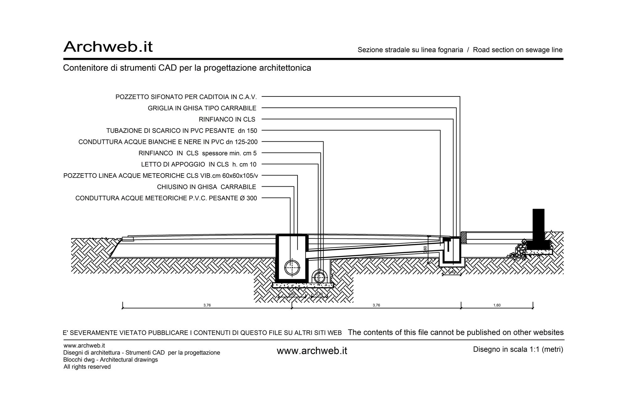 Sezione strada linea fognaria dwg