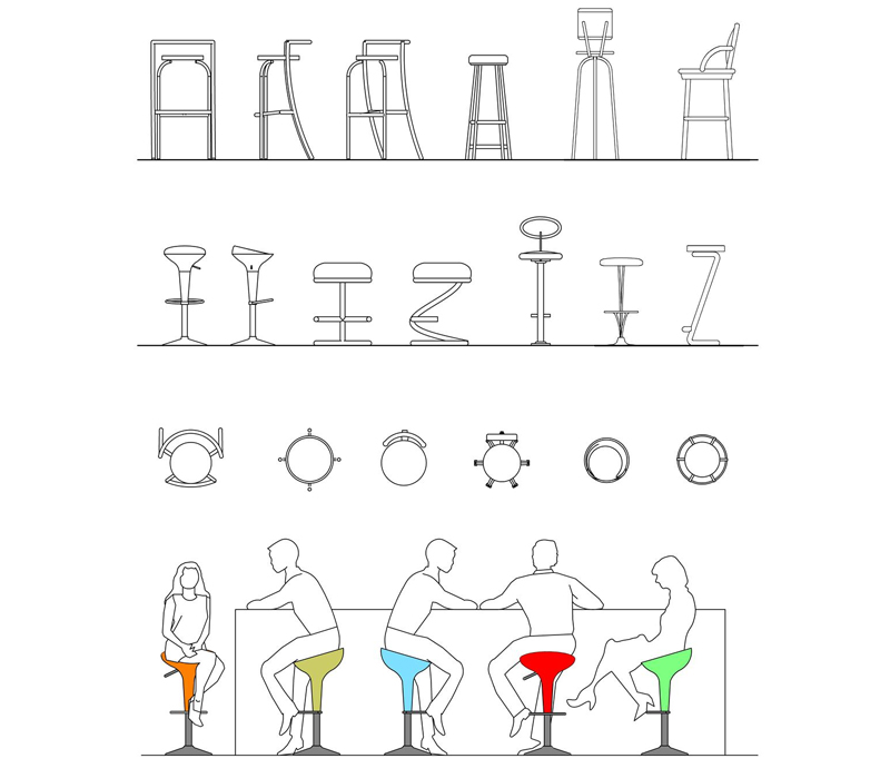 Sgabelli pianta – prospetto dwg