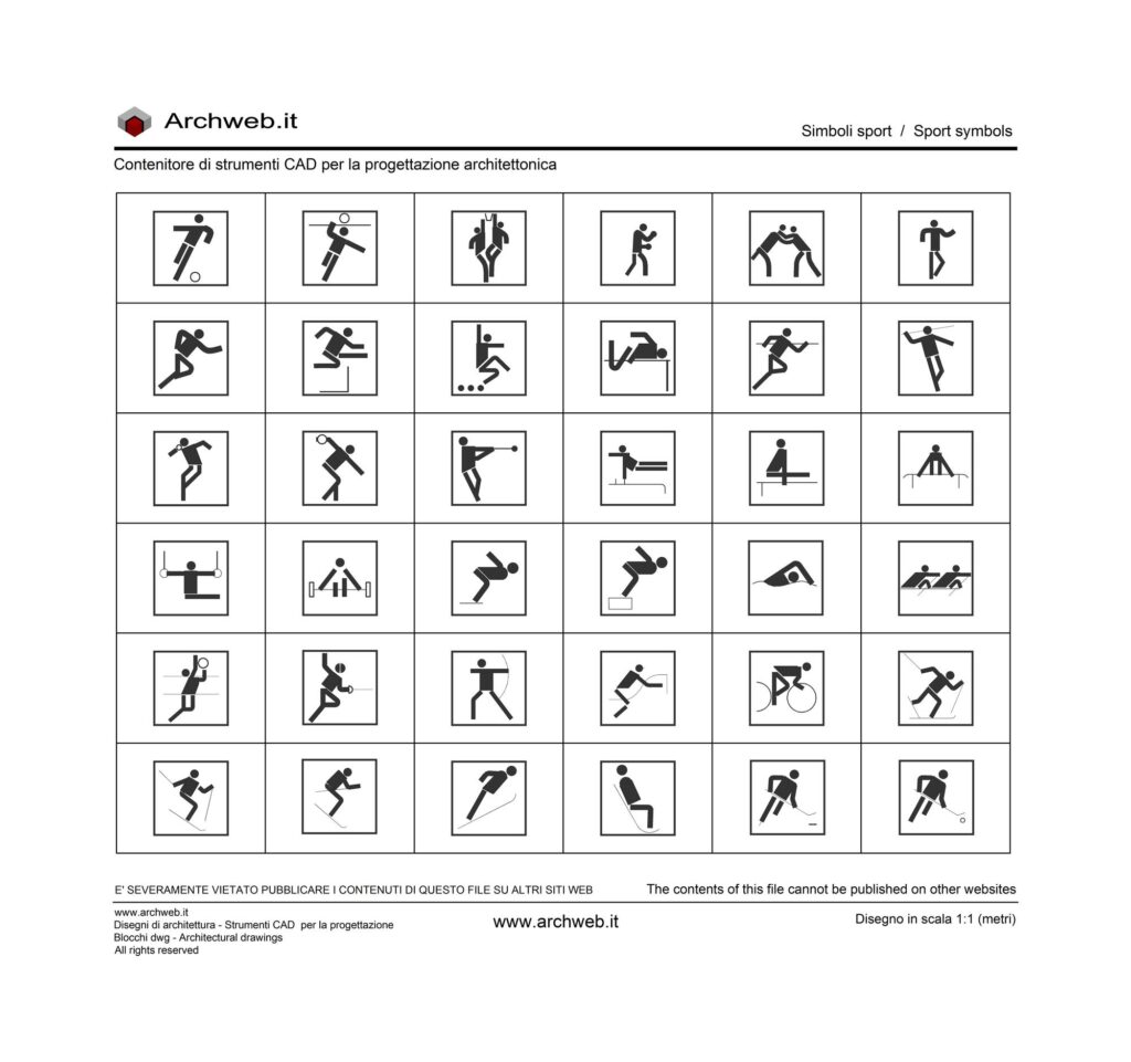 Simboli sport dwg - File dwg in scala 1:100 - Archweb