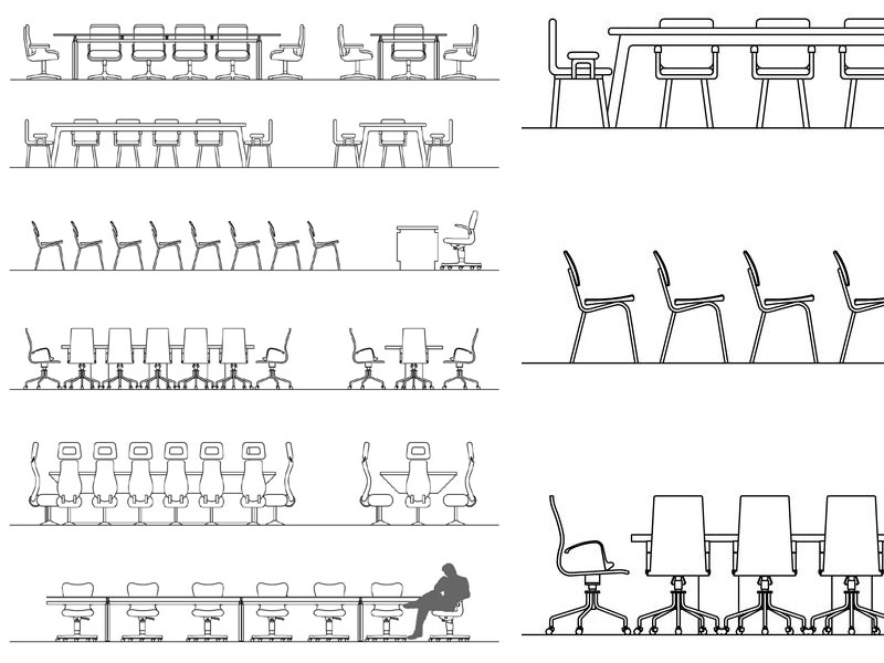 Meeting tables in elevation dwg Archweb