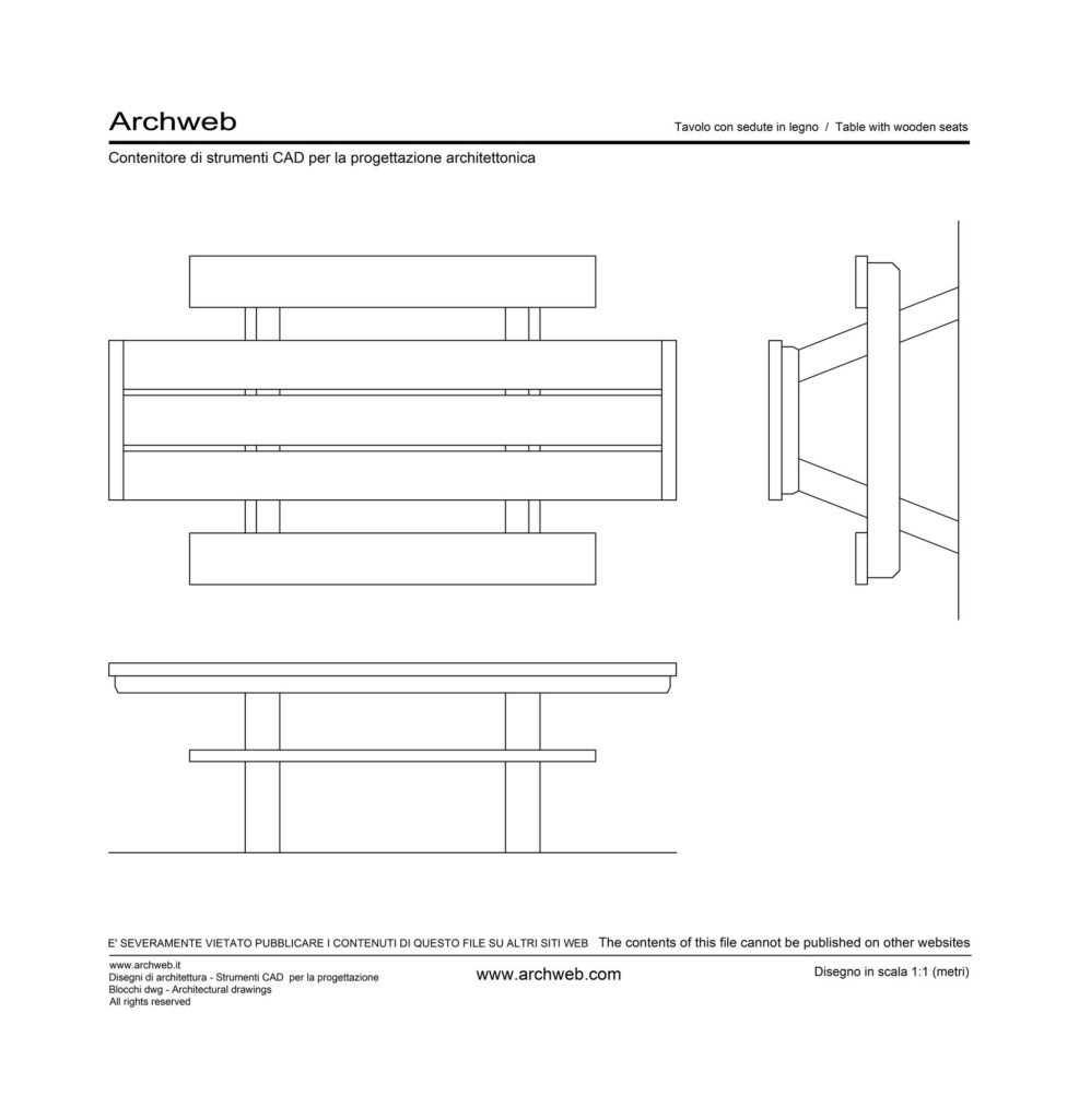 Tavolo con panche in legno dwg