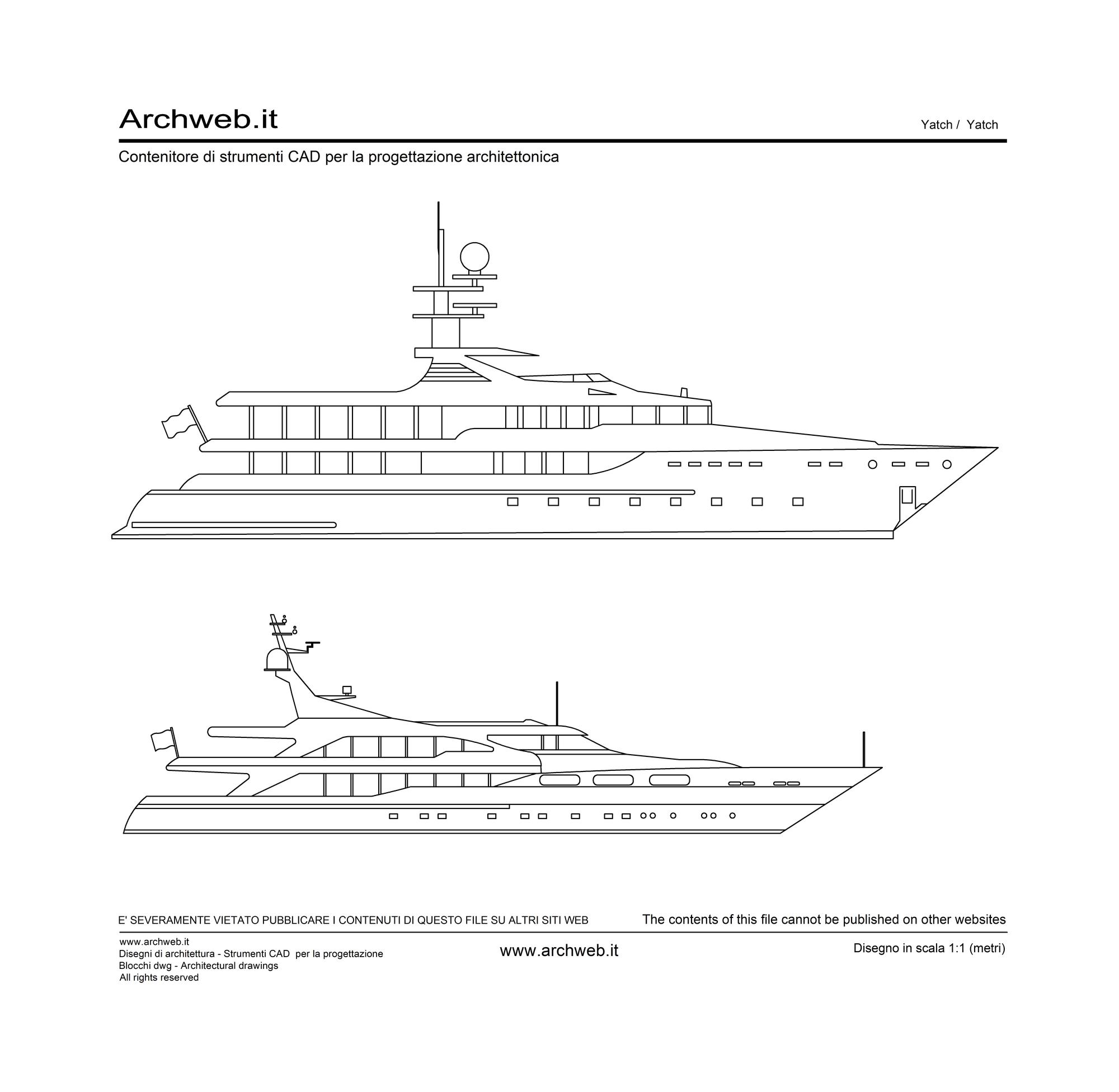 Drawing of the elevation of two yacht-yachts