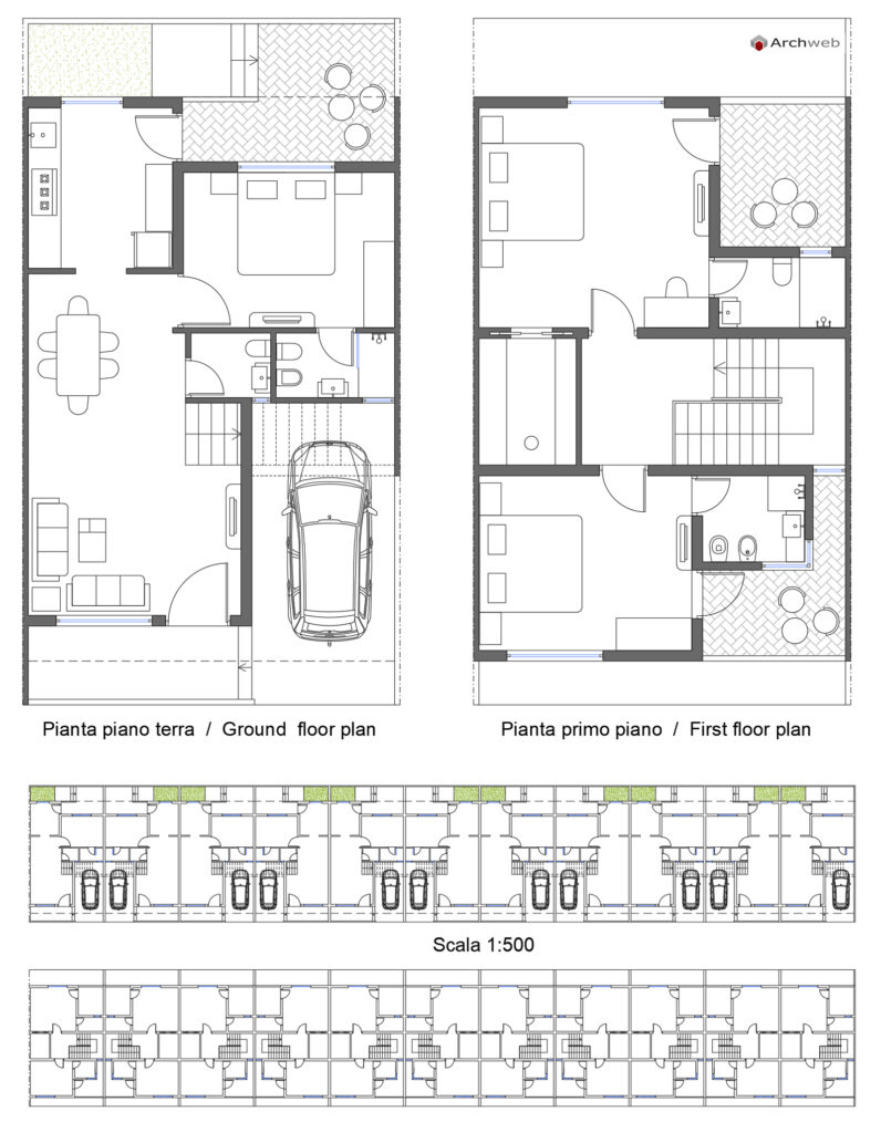 Schema progettuale casa a schiera dwg 2