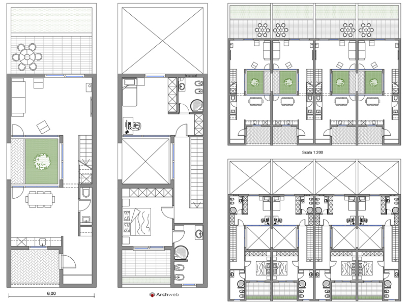 Row house with patio 2 dwg