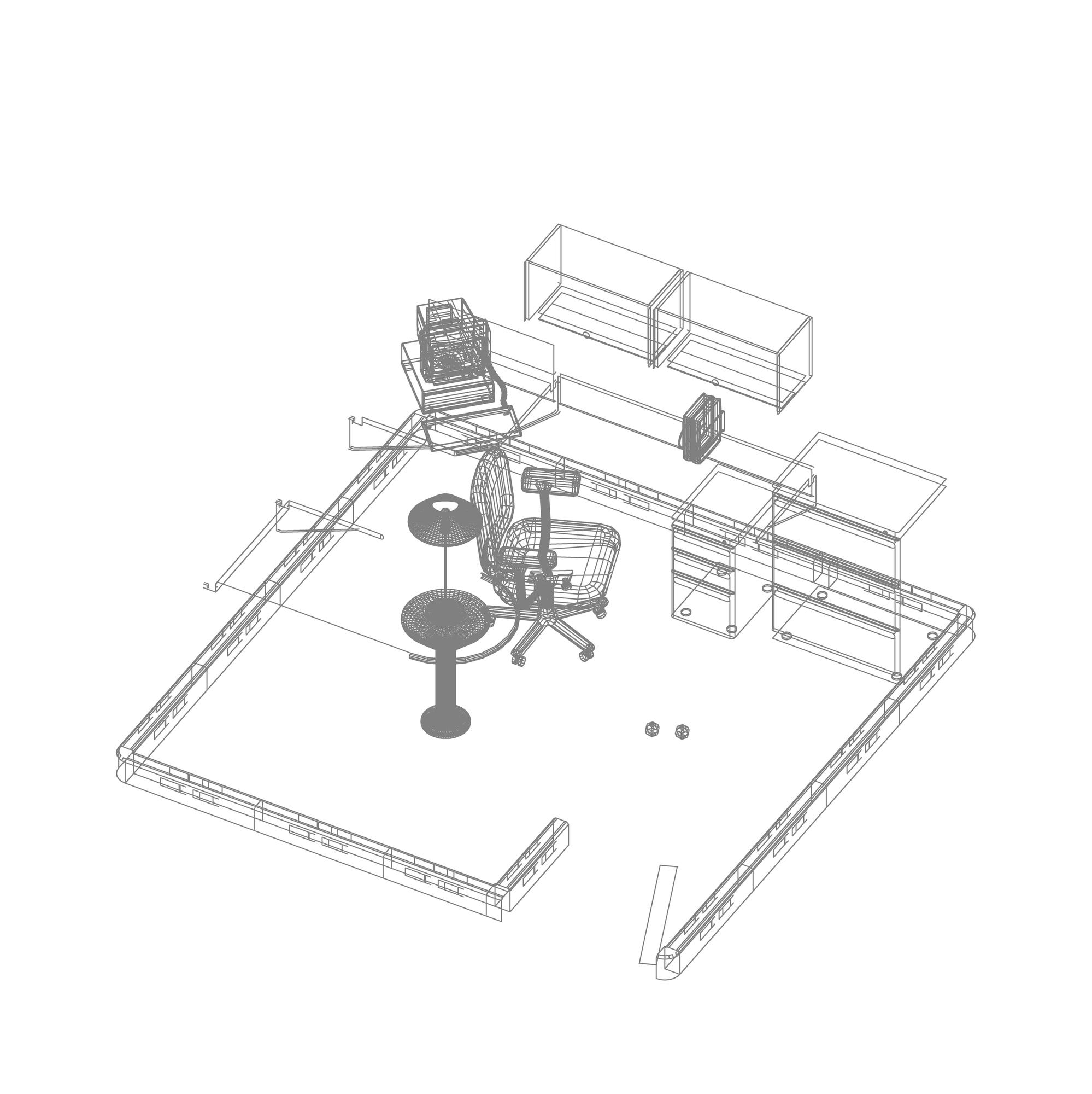 Drawing of an office room in 3d